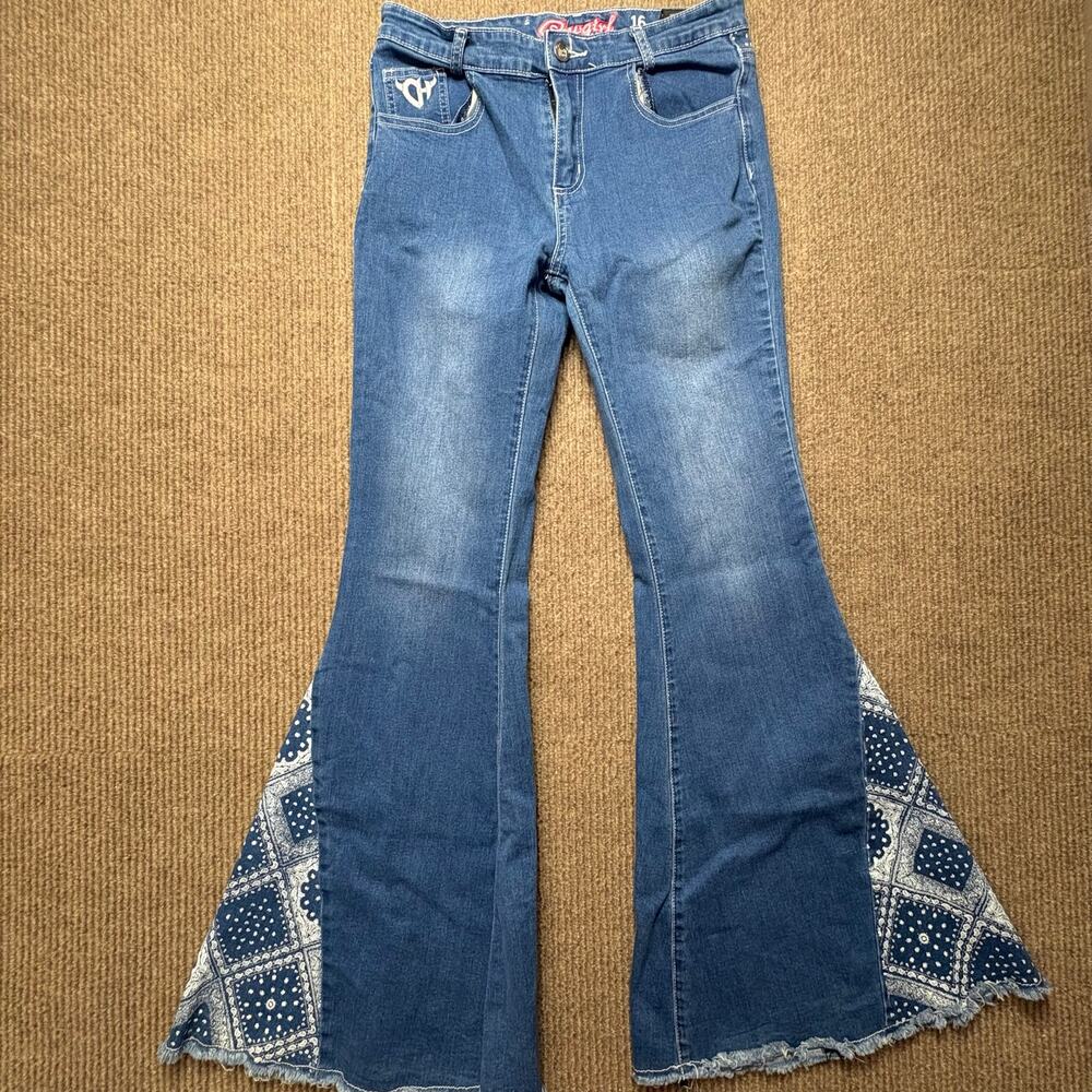 COWBOY HARDWARE GIRL'S BANDANA PRINT BELL BOTTOMS Size 16